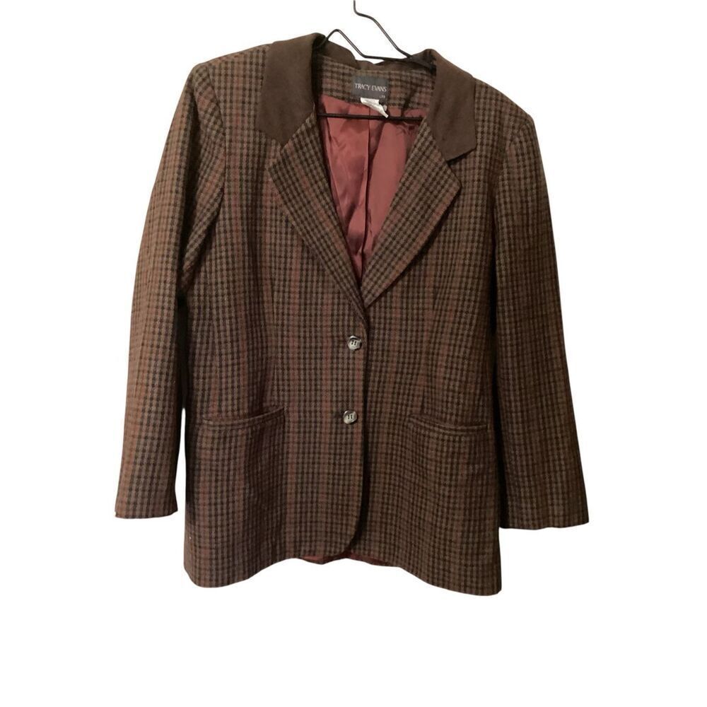Vintage Tracy Evans Wool Blend Plaid Blazer Jacket L
